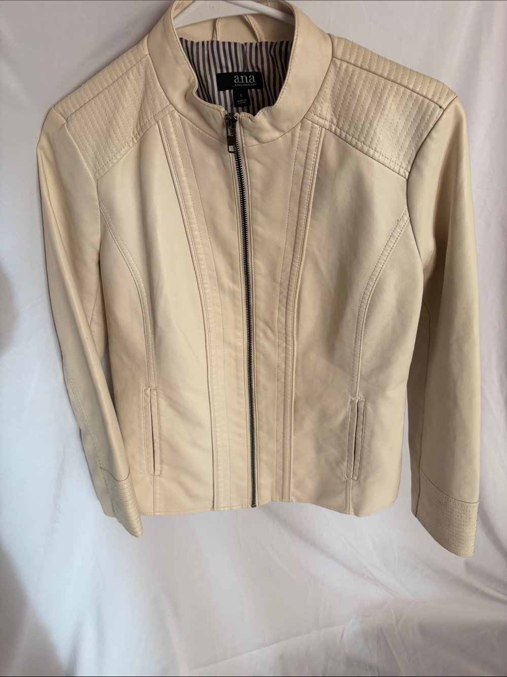 a.n.a Cream Faux Leather Moto Jacket with Quilted Accents